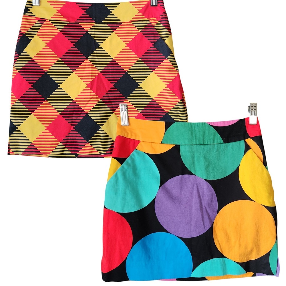 2 of Loudmouth Golf Skort Women's US sz 0 POLKA DOT & Plaid Stretch Preppy Funky